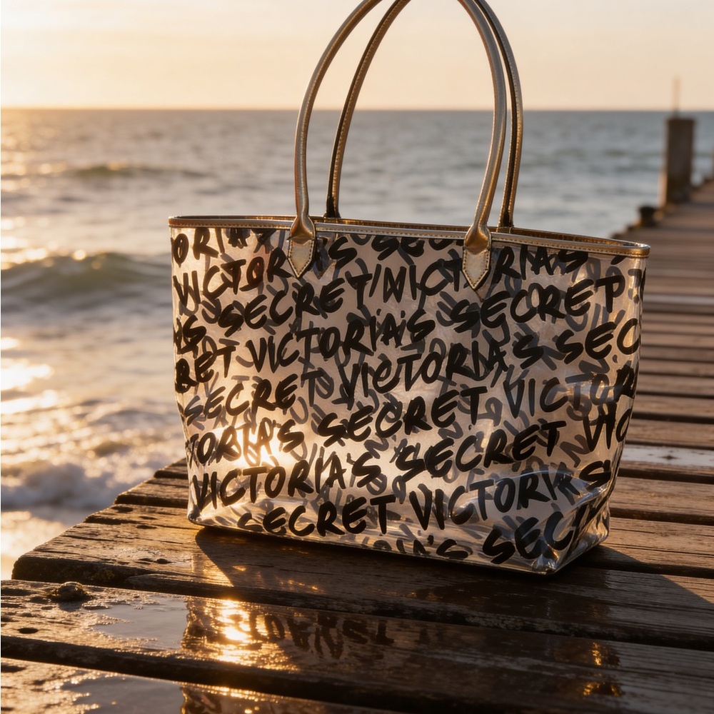 Victoria's Secret Black and Gold Script Tote